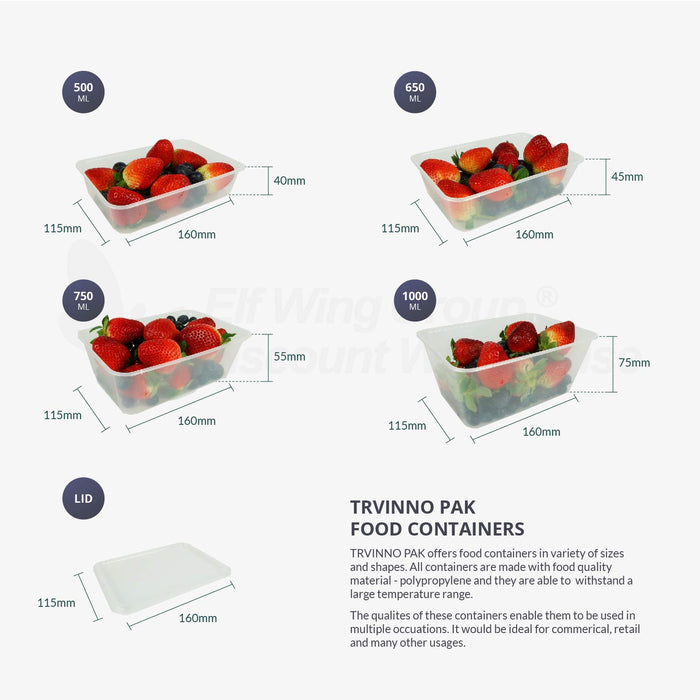 500ml Rect Plastic Containers with Lids, Disposable Plastic Food Containers 500pcs