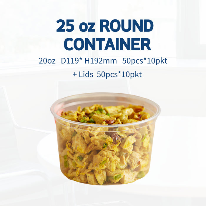 25oz Round Plastic Containers + Lids 500pcs