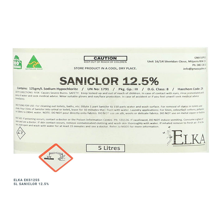 Elka Liquid Chlorine Bleach ,Saniclor 12.5%, 5/20L
