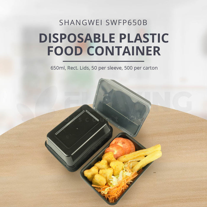 650ml Black Plastic Food containers & Lids 500pcs