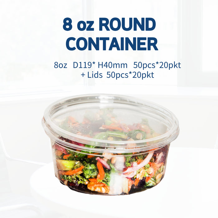 8oz Round Plastic Containers + Lids 1000pcs