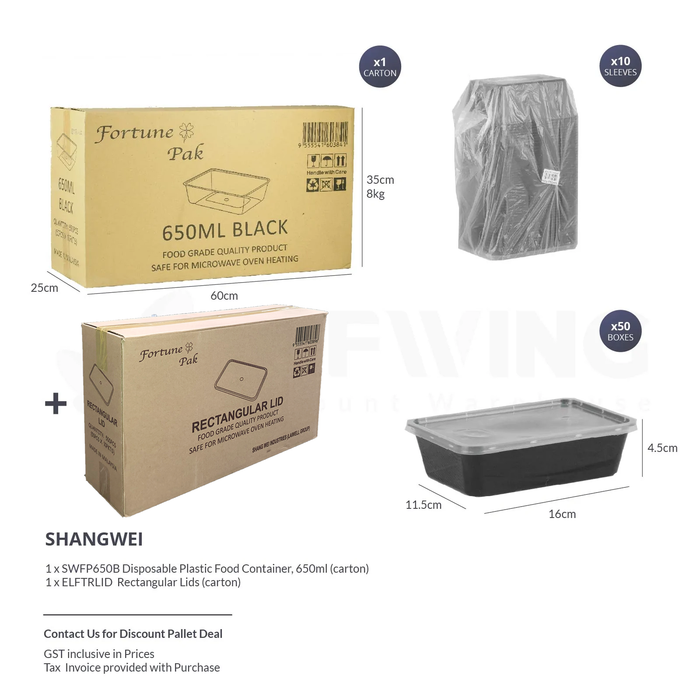 650ml Black Plastic Food containers & Lids 500pcs