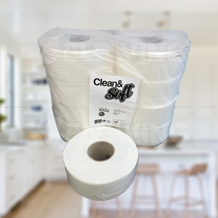 C&S CS-9320 Virgin Jumbo Toilet Rolls 2ply 300m 8 Rolls