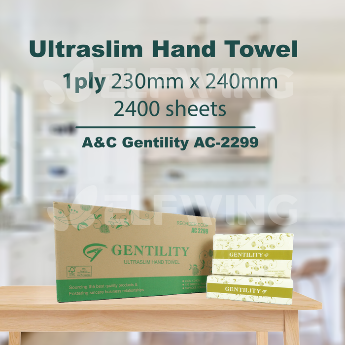 A&C AC-2299 Ultraslim Hand Towel 1ply 230mm x 240mm 2400 sheets