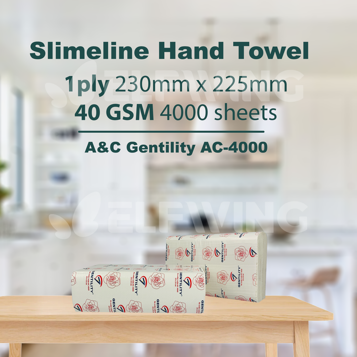 A&C AC-4000 Slimline Hand Towel 1ply 230mm x 225 mm 4000 sheets 40 GSM