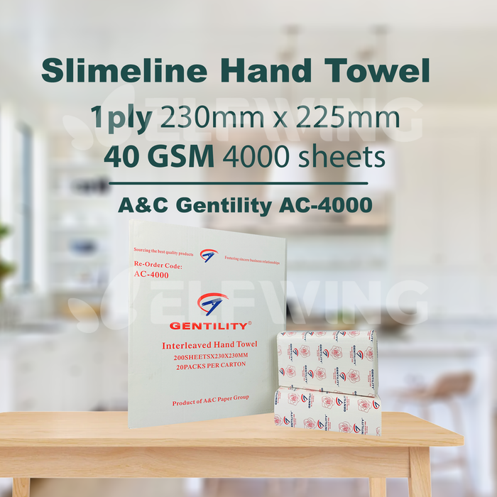 A&C AC-4000 Slimline Hand Towel 1ply 230mm x 225 mm 4000 sheets 40 GSM