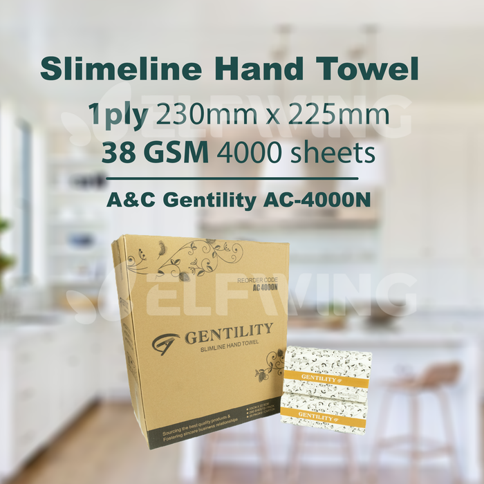 A&C AC-4000N Slimline Hand Towel 1ply 230mm x 225 mm 4000 sheets 38 GSM