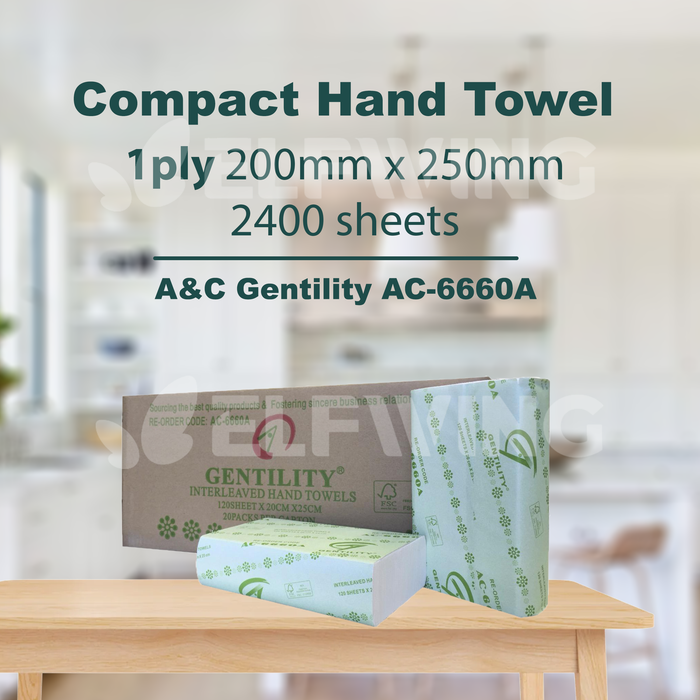 A&C AC-6660A Compact Hand Towel 1ply 200mm x 250mm 2400 sheets