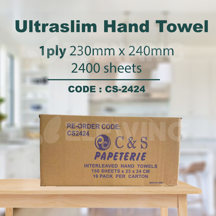 C&S CS-2424 Ultraslim Hand Towel 1ply 230mm x 240mm 2400 Sheets