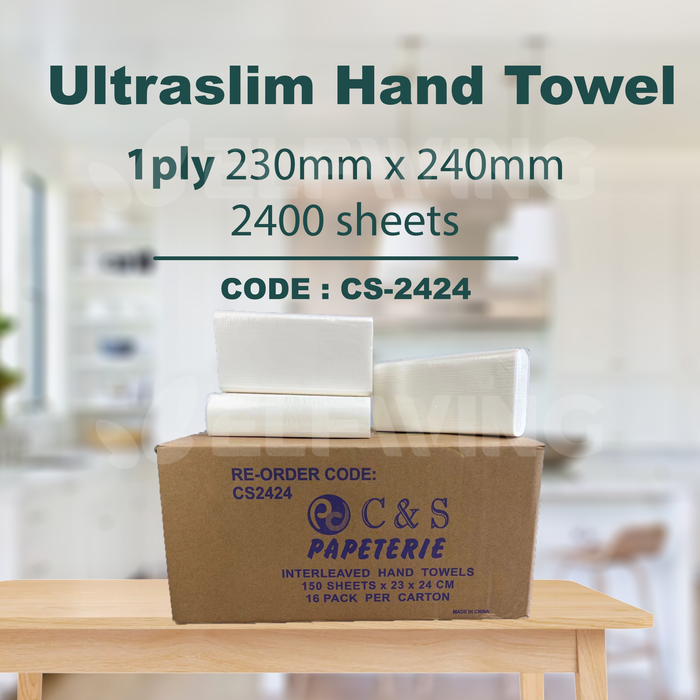 C&S CS-2424 Ultraslim Hand Towel 1ply 230mm x 240mm 2400 Sheets