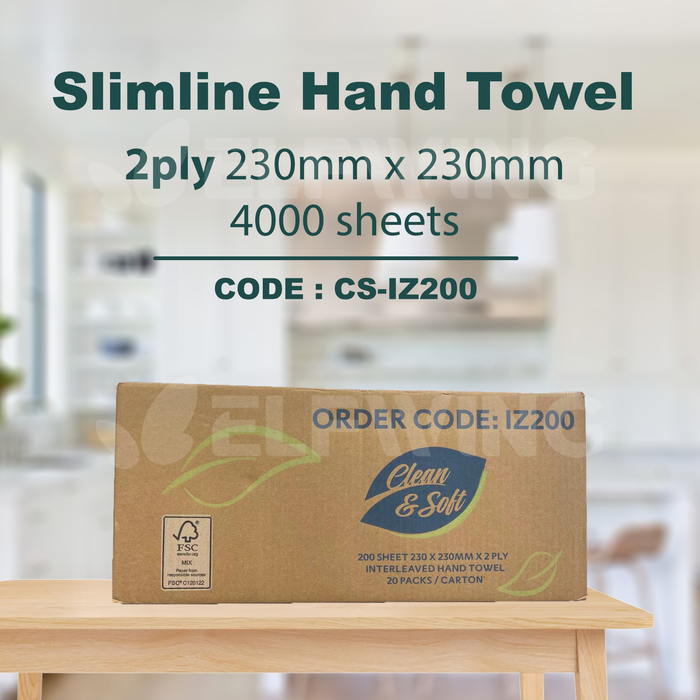 C&S CS-IZ200 Slimline Hand Towel 2ply 230mm x 230mm 4000 Sheets