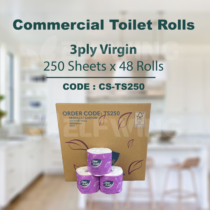 C&S CS-TS250 Commercial Virgin Toilet Rolls 3ply 250 Sheets 48 Rolls