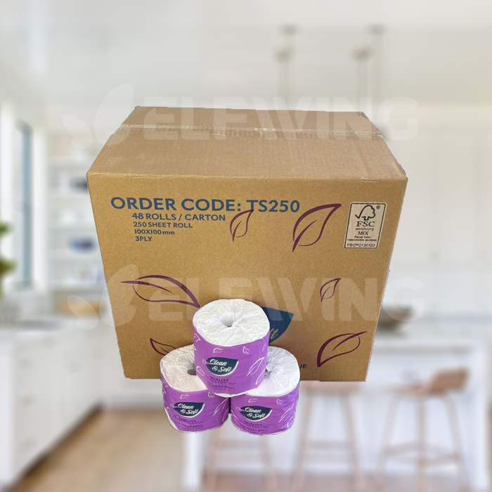 C&S CS-TS250 Commercial Virgin Toilet Rolls 3ply 250 Sheets 48 Rolls