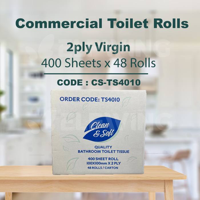 C&S CS-TS4010 Commercial Virgin Toilet Rolls 2ply 400 Sheets x 48 Rolls