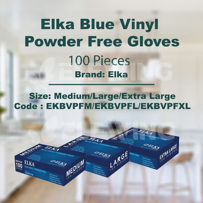 Elka Blue Vinyl Powder Free Gloves Pack of 1000