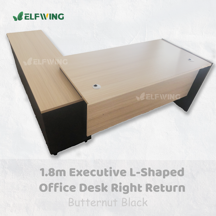Executive L-Shaped 1.8m Office Desk Right Return - Butternut + Black
