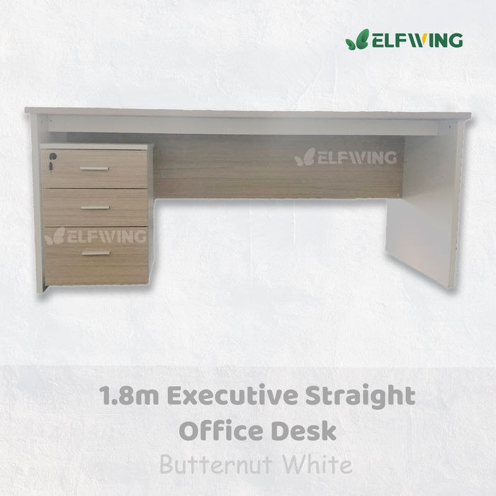 Executive Straight 1.8m Office Desk - Butternut + White / Black
