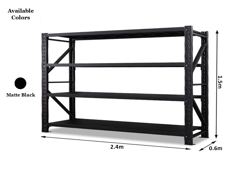 2.4m x 1.5m x 0.6m 1200KG (W x H x D) Commerce Shelving – Available in Mettle Black