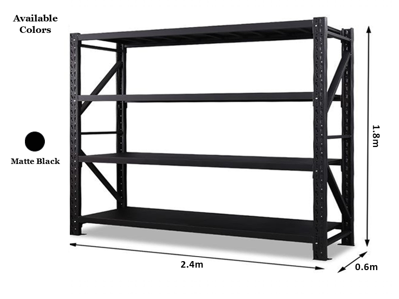 2.4m x 1.8m x 0.6m 1200KG (W x H x D) Commerce Shelving – Available in Mettle Black