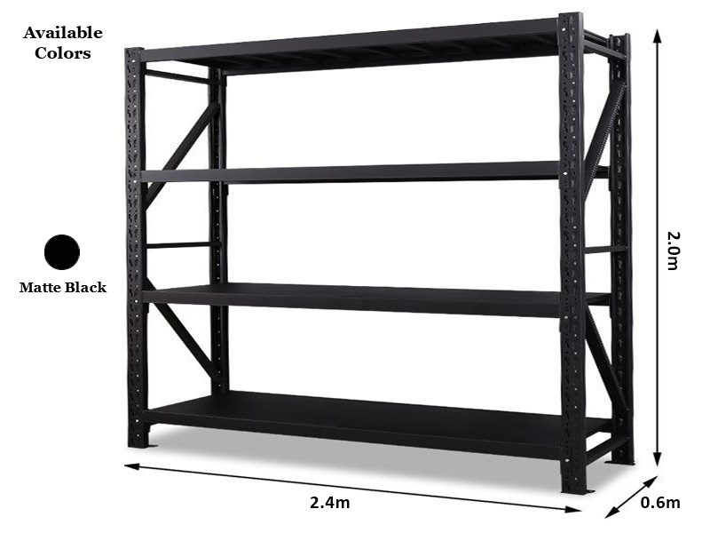 2.4m x 2.0m x 0.6m 1200KG (W x H x D) Commerce Shelving – Available in Mettle Black