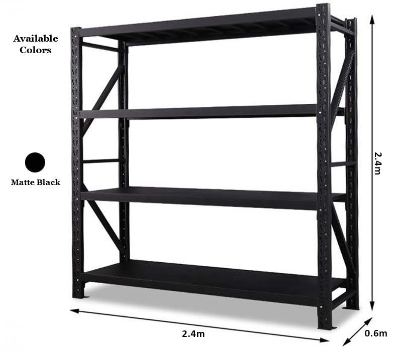 2.4m x 2.4m x 0.6m 1200KG (W x H x D) Commerce Shelving – Available in Mettle Black