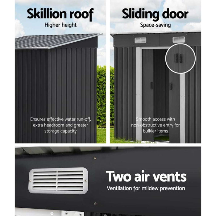 226W x 175H x 192D Monument Skillion Roof Garden Shed with Sliding Double Doors – Model 0408