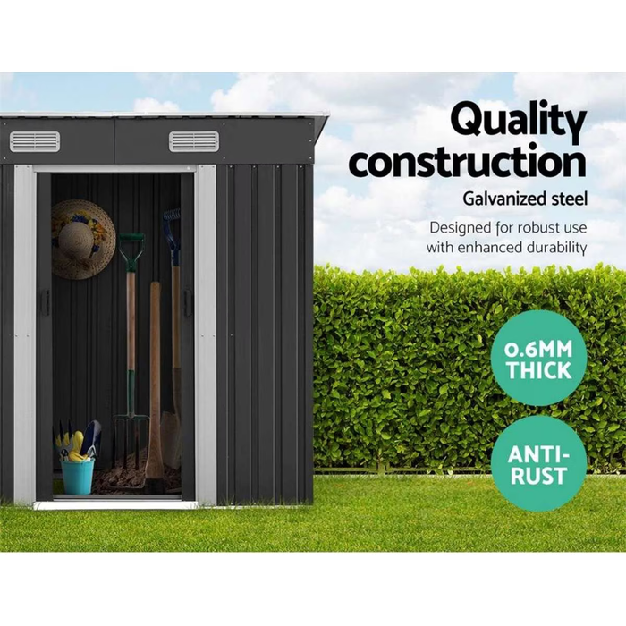226W x 175H x 192D Monument Skillion Roof Garden Shed with Sliding Double Doors – Model 0408