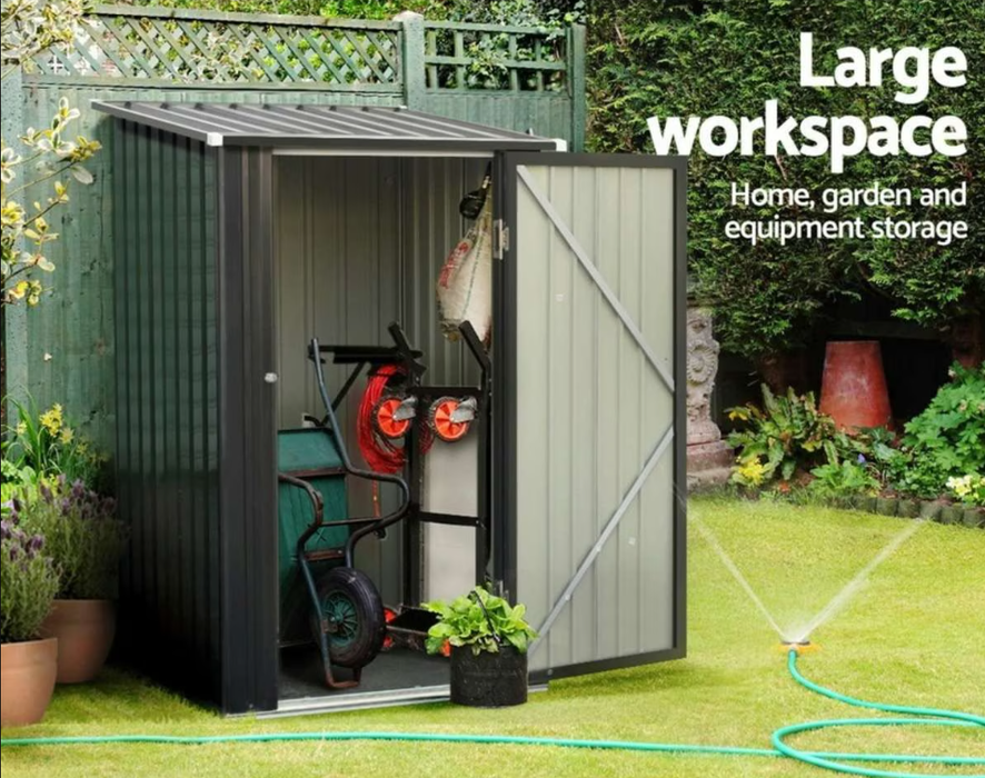 93cmW x 140/160cmH x 98cmD Monument Skillion Roof Single Door Garden Shed with Bolt – Model 0303