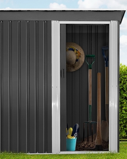 153W x 181H x 77D Monument Skillion Roof Space Saver Garden Shed with Sliding Door – Model 0305