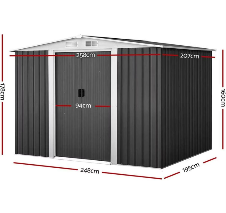 246W x 175H x 192D Monument Gable Roof Garden Shed with Sliding Double Doors – Model 0608