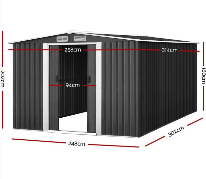 248W x 202H x 302D Monument Gable Roof Garden Shed with Sliding Double Doors – Model 1008