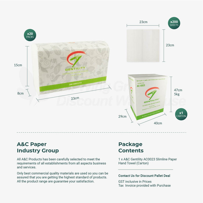 A&C AC-0023 Slimline Hand Towel TAD 230mm x 230mm 4000 sheets