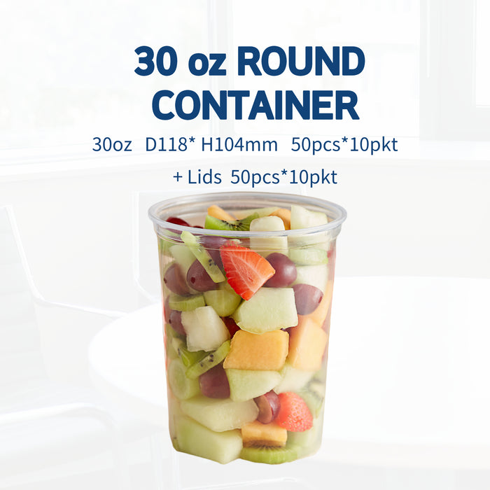 30oz Round Plastic Containers + Lids 500pcs