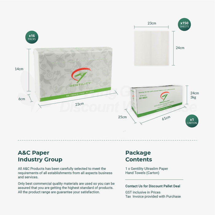 A&C AC-0024 Ultraslim Hand Towel TAD 240mm x 230mm 2400 sheets