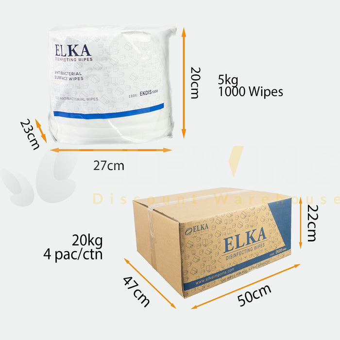 Elka EKDIS1000 Antibacterial Surface Wipes 1000 sheets 4 Packs