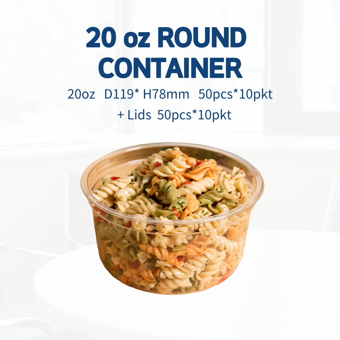 20oz Round Plastic Containers + Lids 500pcs