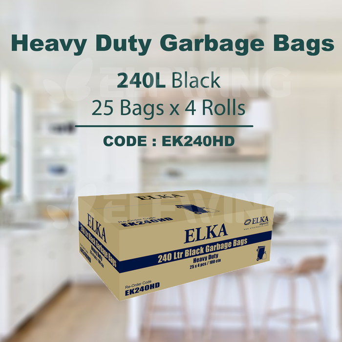 Elka 240L Heavy Duty Garbage Bags (Black) EK240HD