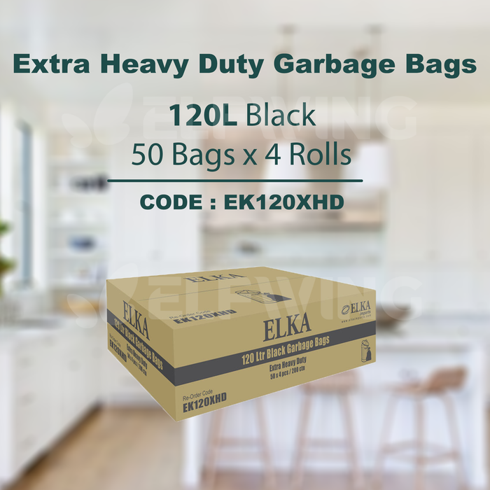 Elka 120L Extra Heavy Duty Garbage Bags (Black) EK120XHD