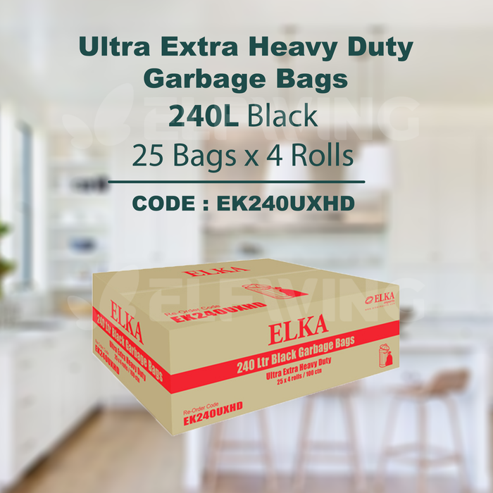 Elka 240L Ultra Extra Heavy Duty Garbage Bags (Black) EK240UXHD