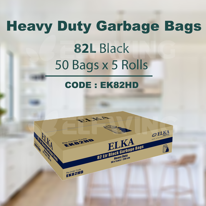 Elka 82L Heavy Duty Garbage Bags (Black) EK82HD 200 Rolls