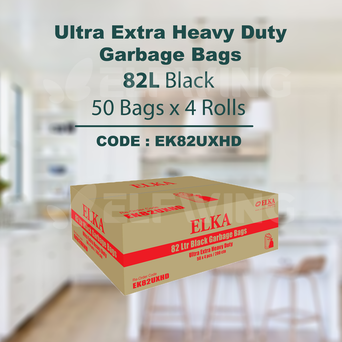 Elka 82L Ultra Extra Heavy Duty Garbage Bags (Black) EK82UXHD