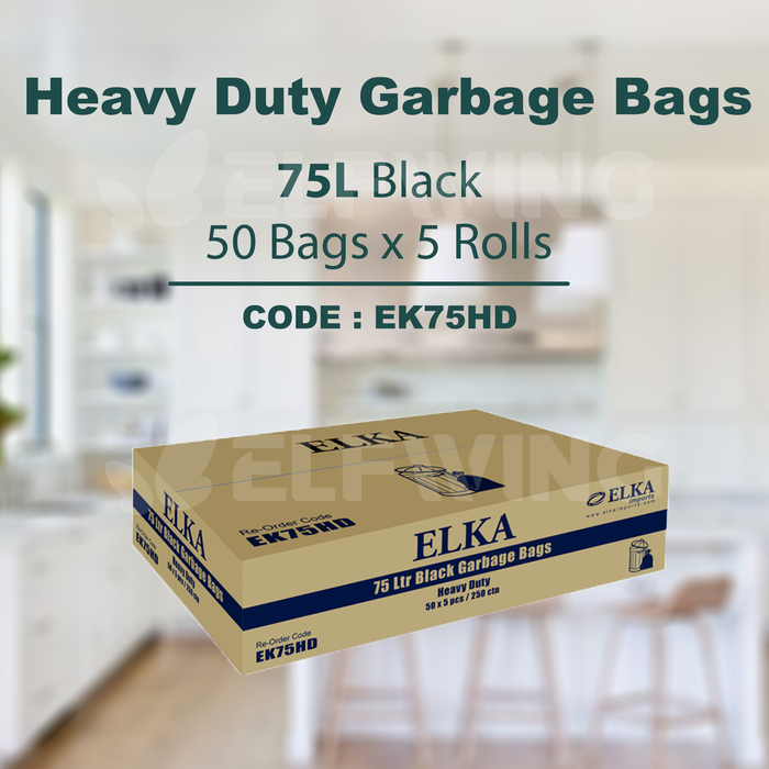 Elka 75L Heavy Duty Garbage Bags (Black) EK75HD