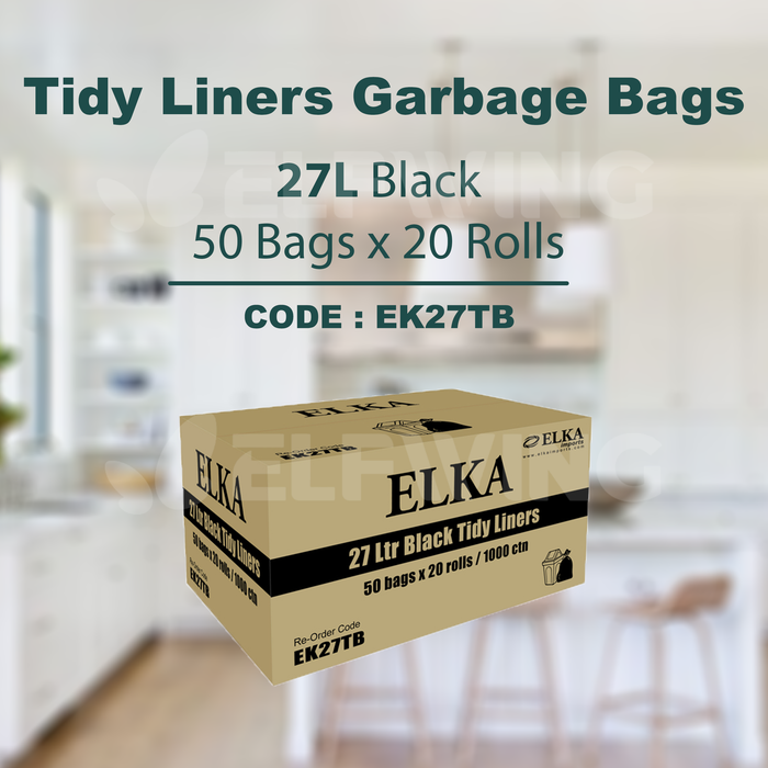 Elka 27L Tidy Liners Garbage Bags (Black) EK27TB