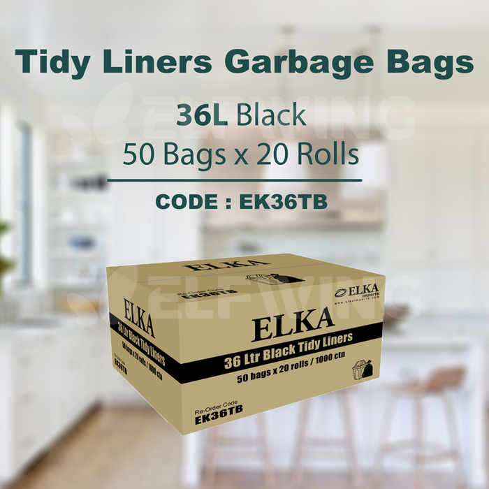 Elka 36L Tidy Liners Garbage Bags (Black) EK36TB