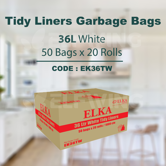 Elka 36L Tidy Liners Garbage Bags (White) EK36TW
