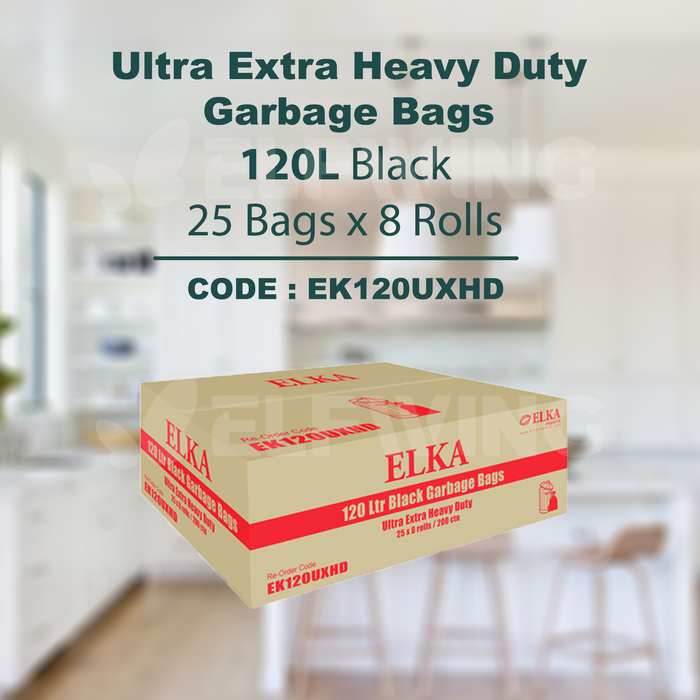 Elka 120L Ultra Extra Heavy Duty Garbage Bags (Black) EK120UXHD