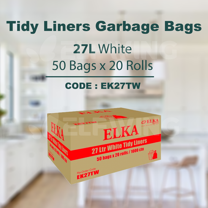 Elka 27L Tidy Liners Garbage Bags  (White) EK27TW