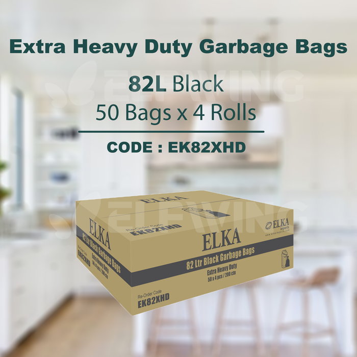 Elka 82L Extra Heavy Duty Garbage Bags (Black) EK82XHD