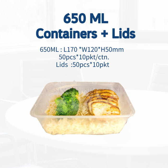 650ml Rect Plastic with Lids, Disposable Plastic Food Containers 500pcs