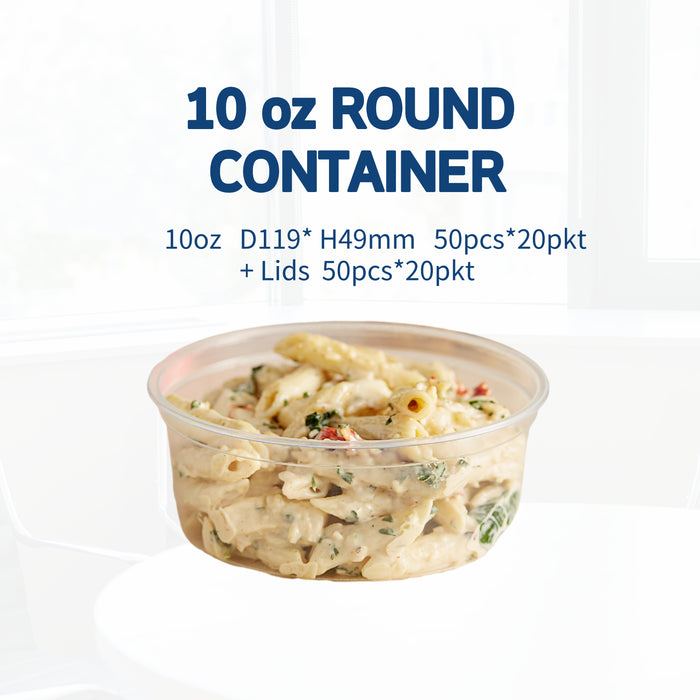10oz Round Plastic Containers + Lids 1000pcs